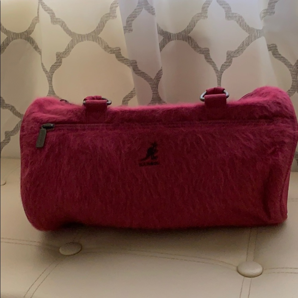 Kangol pink faux fur-front purse